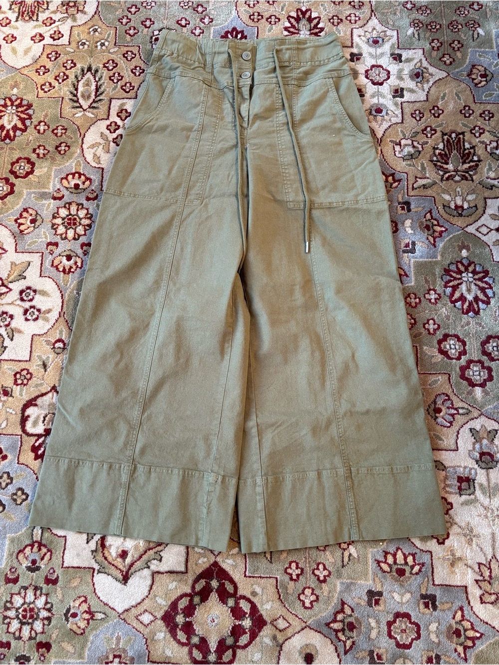 Anthropologie Olive Green Wide-Leg Drawstring Pants